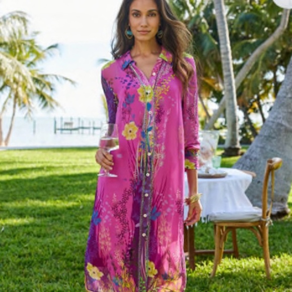 Soft Surroundings XL Dress Pink Under the Sea Embellished with Gems - Picture 2 of 8